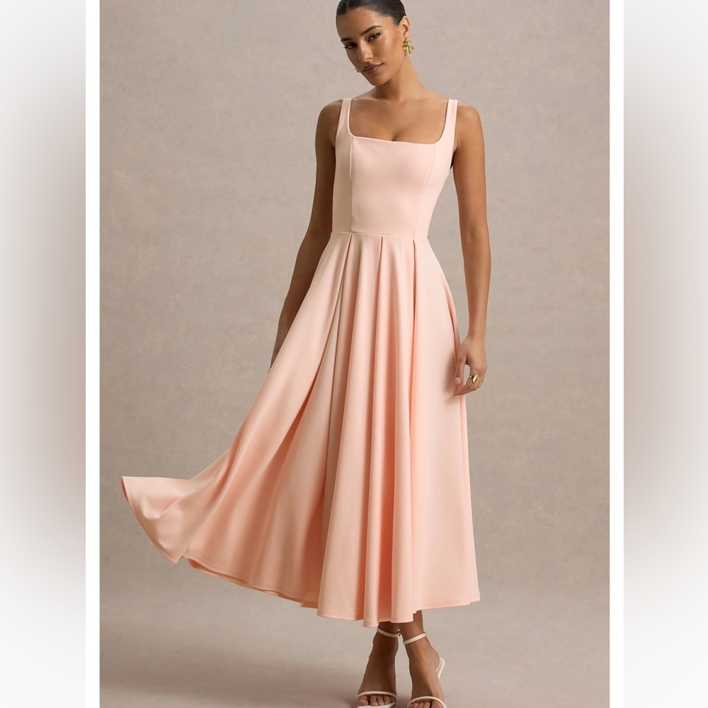 💓CLUB L LONDON PARINA PINK STRAPPY VOLUME-HEM MIDI FORMAL DRESS SIZE 4💓